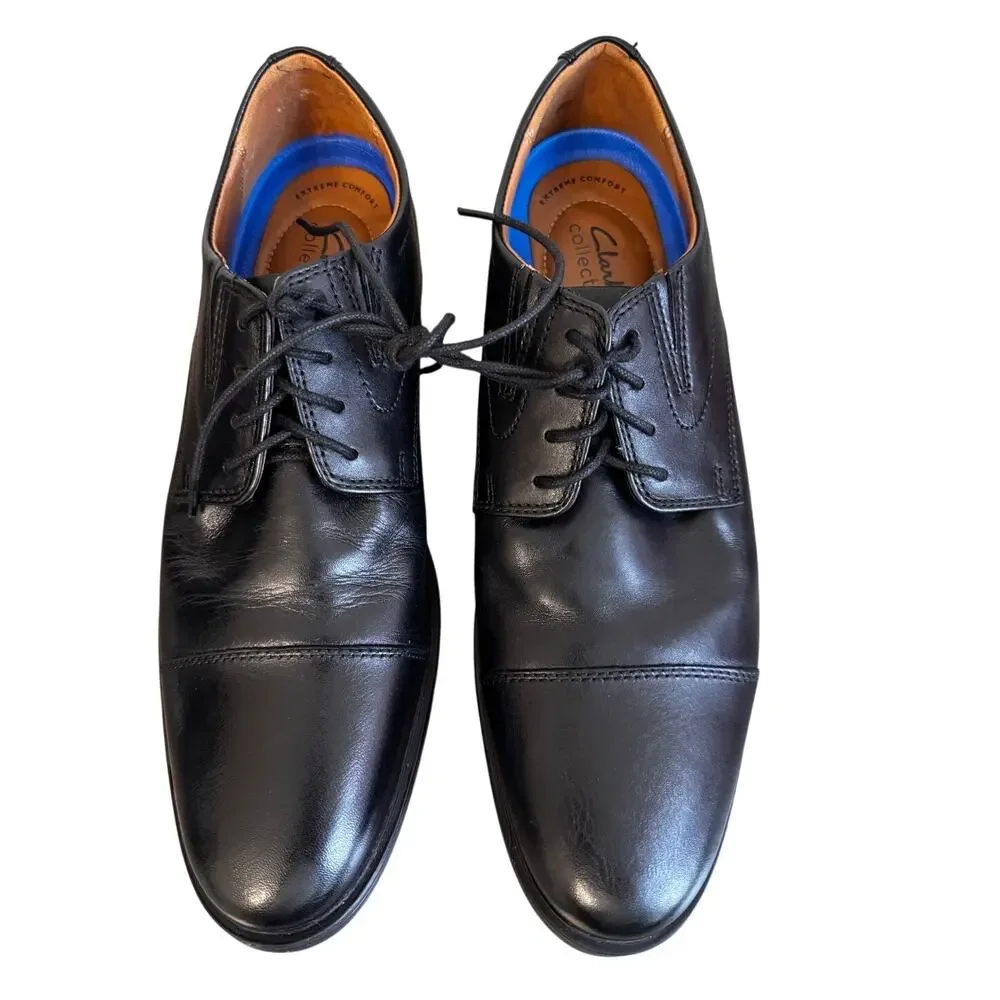 Clark’s Men’s Black Leather Tilden Whiddon Cap-Toe Oxfords Shoes Size 10.5